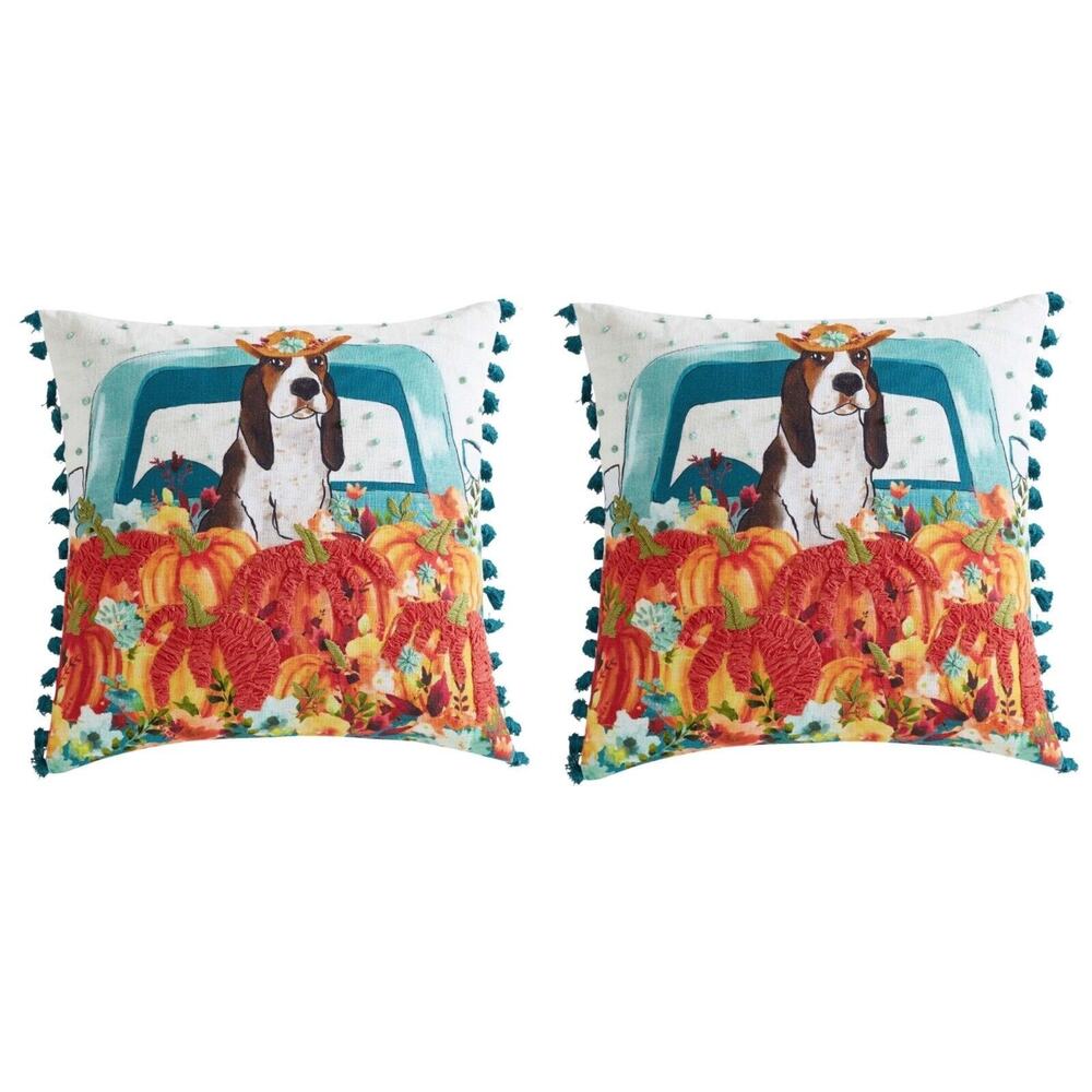 Pioneer Woman Harvest Dog Charlie Truck Pumpkin 18" Throw Pillows Cute Lot Of 2